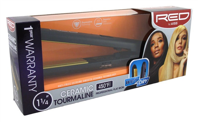 Kiss Red Flat Iron 1.25Inch Ceramic Tourmaline