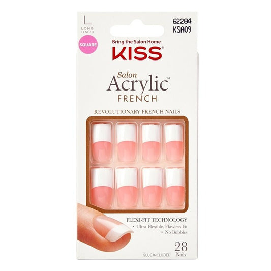 Kiss Salon Acrylic French 28 Count Long Length Pink