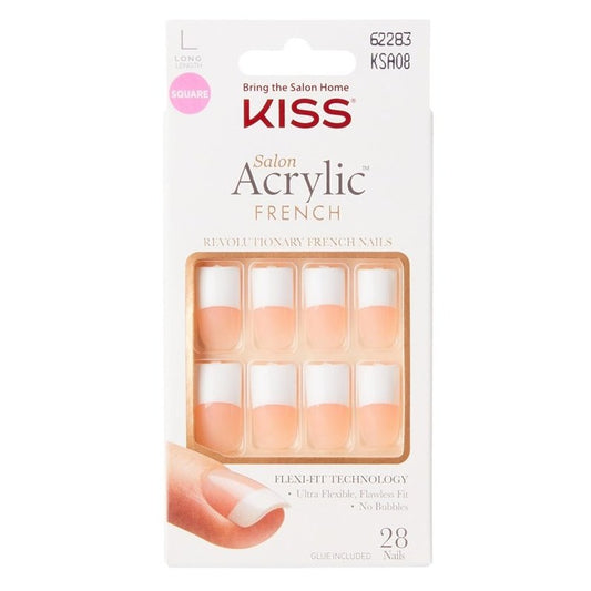 Kiss Salon Acrylic French 28 Count Long Length Nude