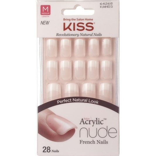 Kiss Salon Acrylic Nude French 28 Count Medium Length Flat