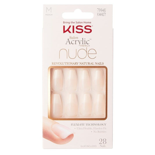 Kiss Salon Acrylic Nude French 28 Count Medium Length Tapered