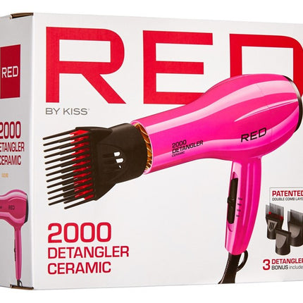 Kiss Red Dryer 2000 Detangler Ceramic 3 Attachments Pink