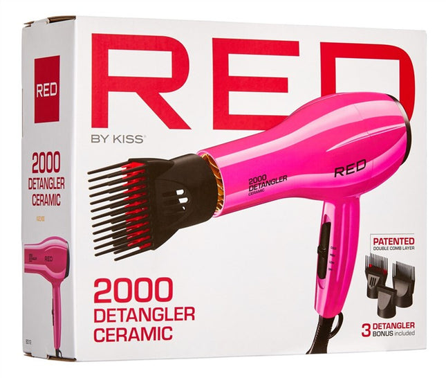 Kiss Red Dryer 2000 Detangler Ceramic 3 Attachments Pink