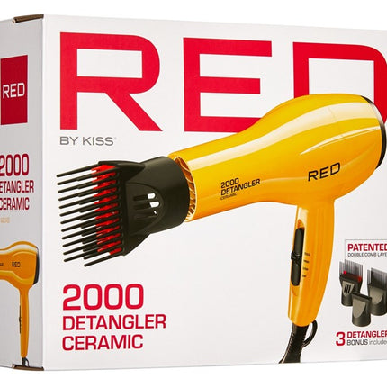 Kiss Red Dryer 2000 Detangler Ceramic 3 Attachments Yellow