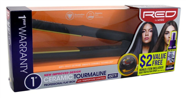 Kiss Red Flat Iron 1Inch Ceramic Tourmaline