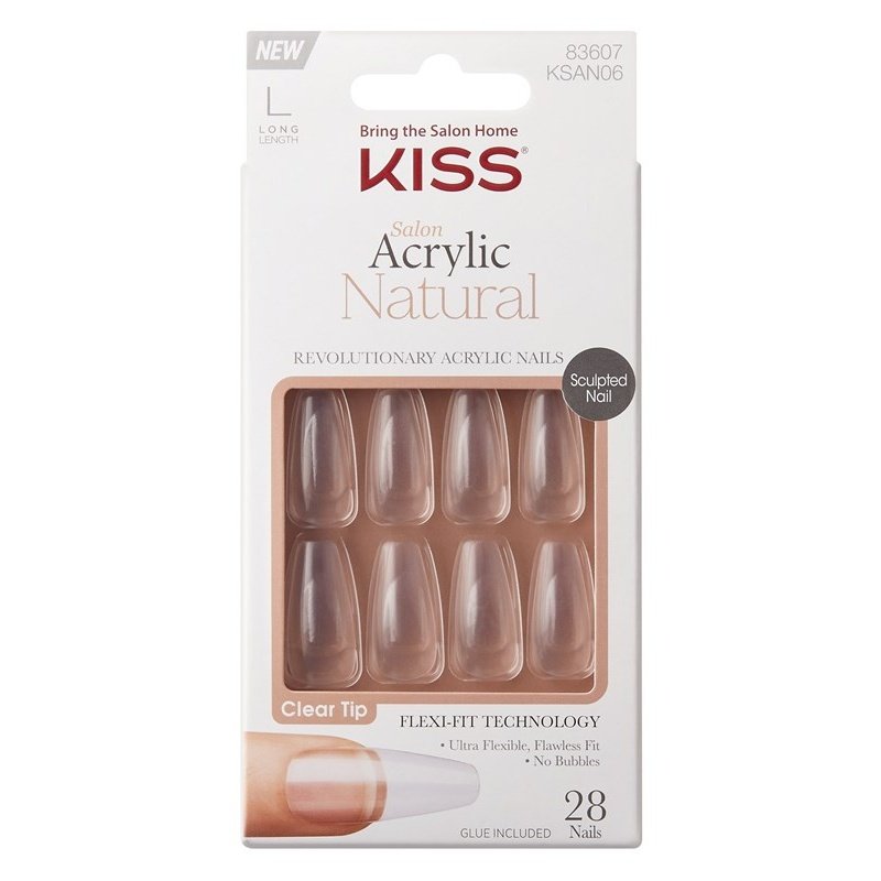 Kiss Salon Acrylic Natural 28 Count Long Length Clear