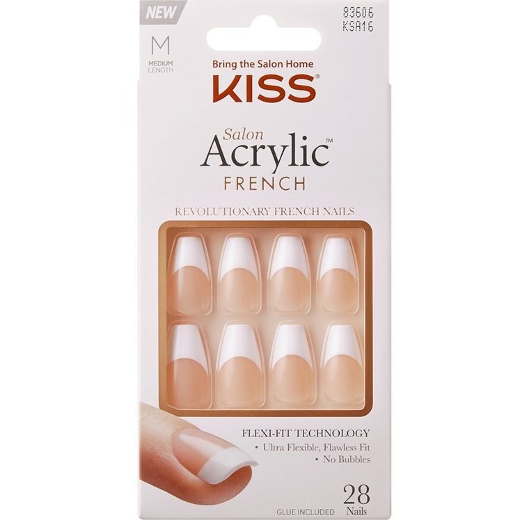 Kiss Salon Acrylic French 28 Count Medium Length Tapered