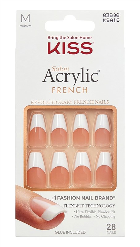 Kiss Salon Acrylic French 28 Count Medium Length Tapered