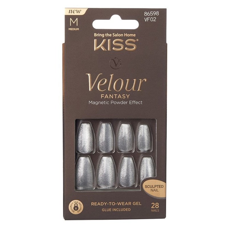 Kiss Velour Fantasy Nails 28 Count Medium Silver