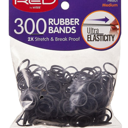 Kiss Red Rubber Bands Black Medium 300 Count Bag (12 Pieces)