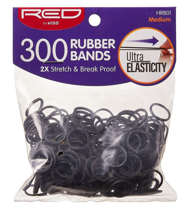 Kiss Red Rubber Bands Black Medium 300 Count Bag (12 Pieces)