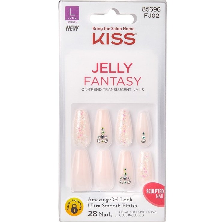 Kiss Jelly Fantasy 28 Count Light Pink/Glitter Long Length