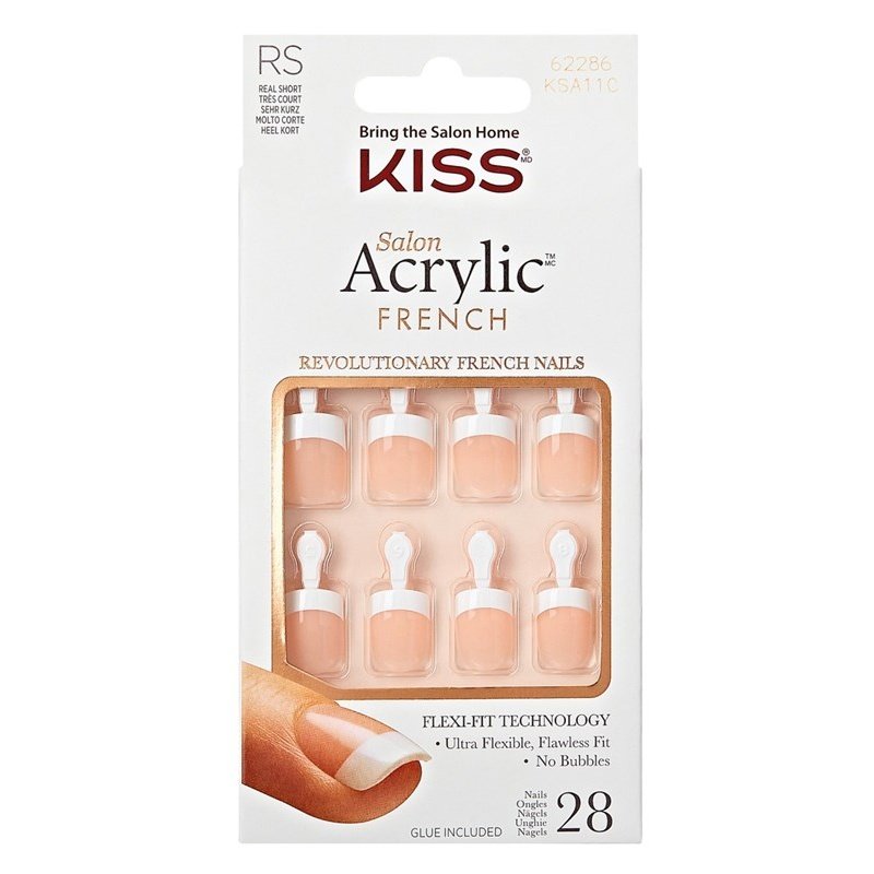 Kiss Salon Acrylic French 28 Count Real Short Length Nude