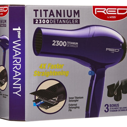 Kiss Red Dryer 2300 Titanium Detangler 3 Attachments