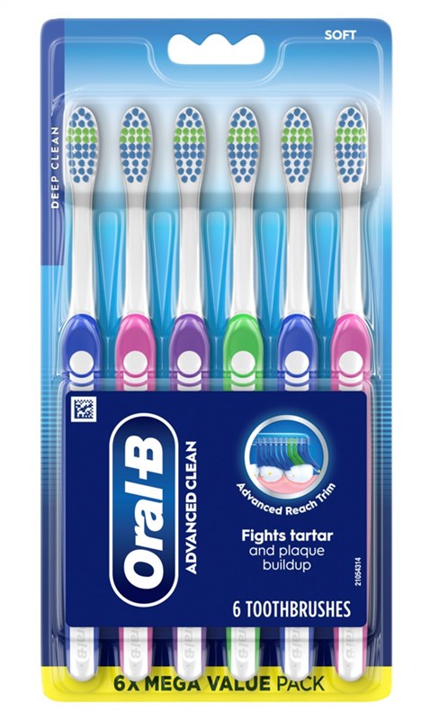 Oral-B Toothbrush Advanced Clean Soft 6 Ct Color Change