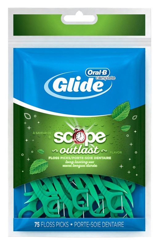 Oral-B Glide Floss Picks 75 Count Scope Outlast Bag (6 Pieces)