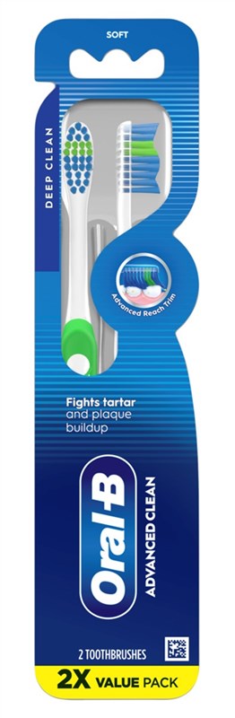 Oral-B Toothbrush Advanced Clean Soft 2 Count Value Pack
