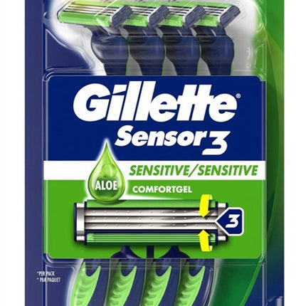 Gillette Mens Sensor 3 Razor Sensitive Disposable 4 Count