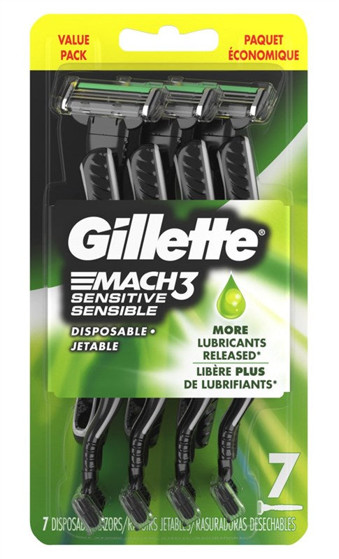 Gillette Mens Mach 3 Razor Disposable Sensitive 7 Count