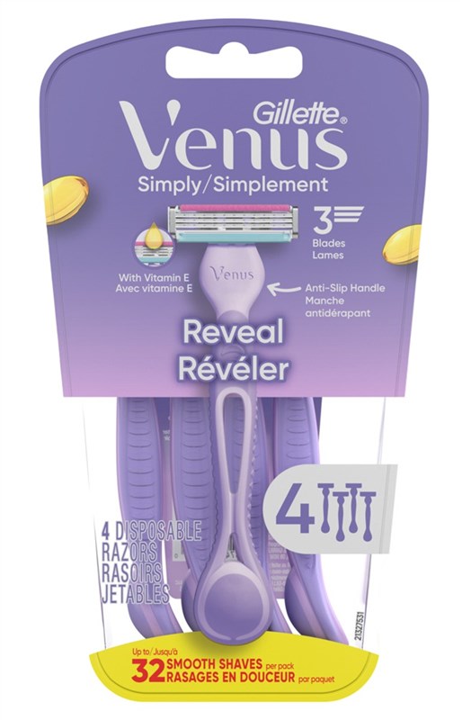 Gillette Venus Razor Simply 3 Reveal Disposable 4 Count