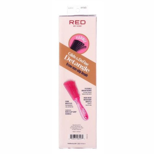 Kiss Red Brush Glide & Define Detangle 9 Row Non-Slip Pink