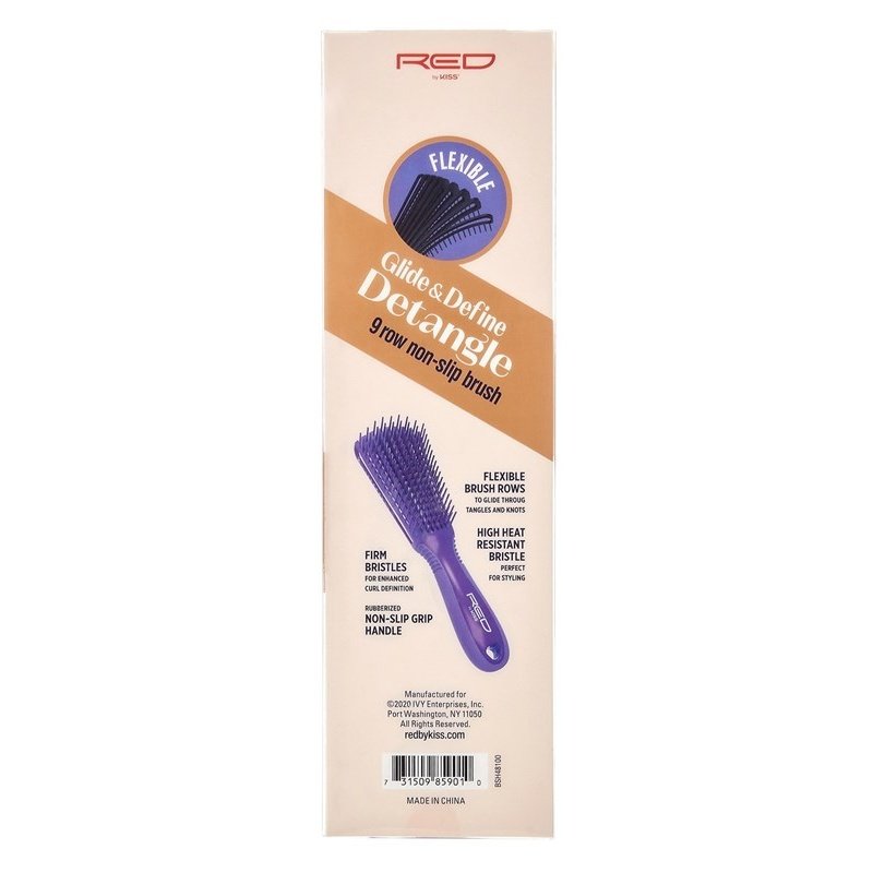 Kiss Red Brush Glide & Define Detangle 9 Row Non-Slip Purple