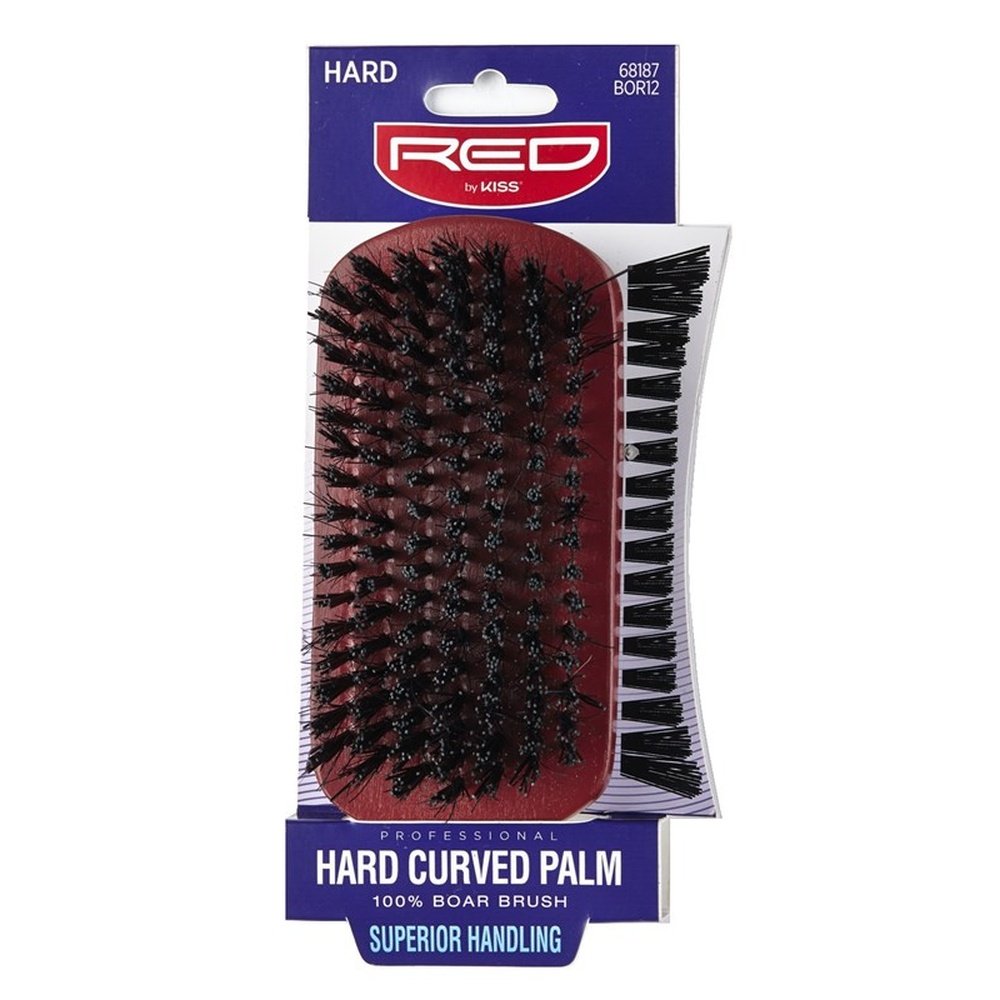 Kiss Red Pro Brush Hard Curved Palm (1PC) Boar