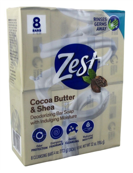 Zest Bath Bars 4oz 8 Count Cocoa Butter & Shea