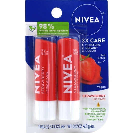 Nivea Lip Care Strawberry Twin Pack 0.17oz (6in)