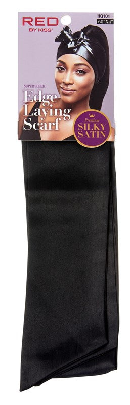 Kiss Red Edge Laying Scarf Silky Satin 60Inch X 4Inch Blk