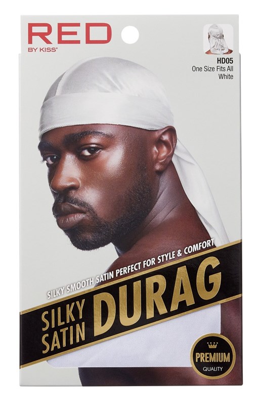 Kiss Red Durag Silky Satin White Extra Long Tails (12in)