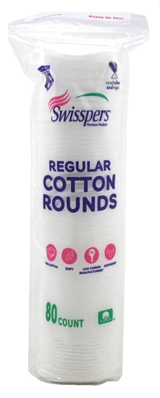 Swisspers Cotton Rounds Regular 80 Count 100% Cotton
