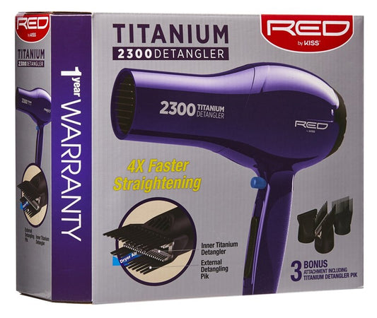Kiss Red Dryer 2300 Titanium Detangler 3 Attachments