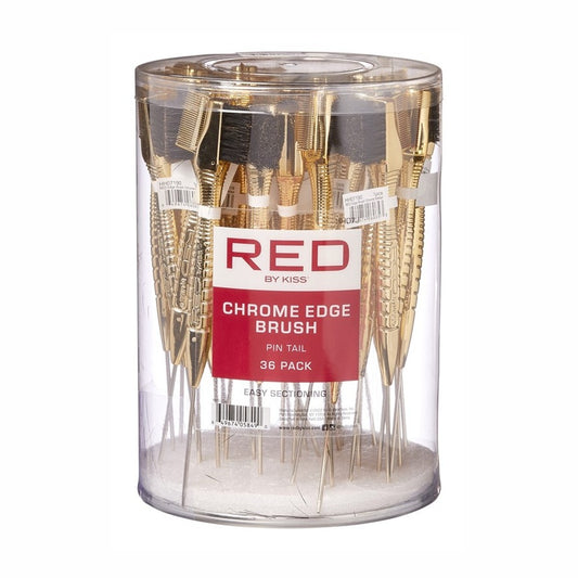 Kiss Red Chrome Edge Brush Pin Tail (36in) Gold