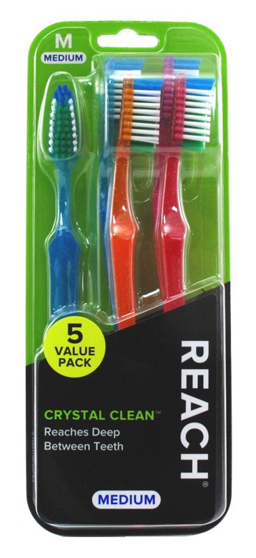 Reach Toothbrush Crystal Clean Medium 5 Count (1PC) Asst Clrs