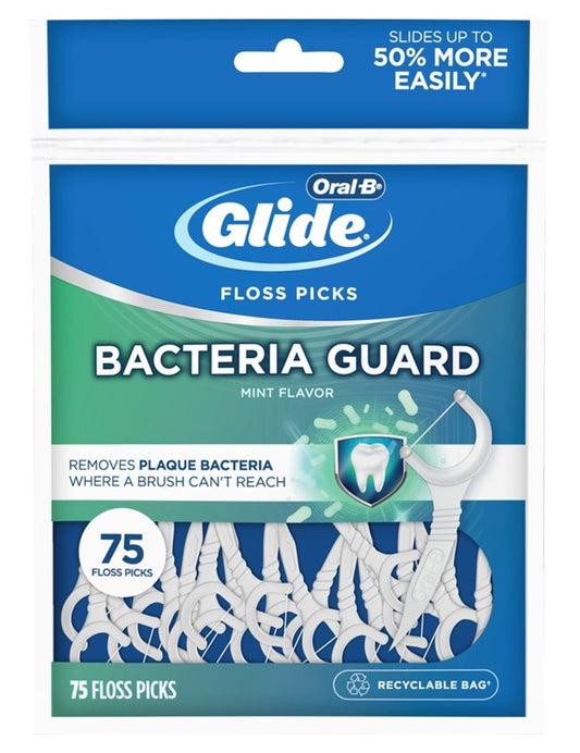 Oral-B Glide Floss Picks Bacteria Guard Mint 75 Count