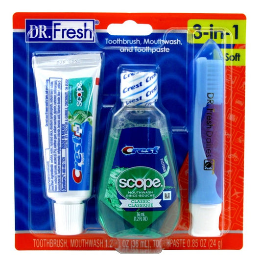 Dr. Fresh Travel Kit Tooth Brush Mouthwash & Paste Soft