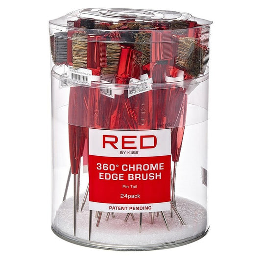 Kiss Red Chrome Edge Brush 360 Pin Tail (24in) Red