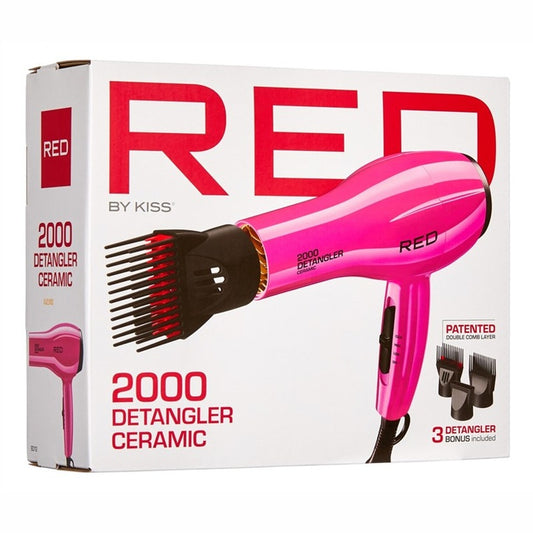 Kiss Red Dryer 2000 Detangler Ceramic 3 Attachments Pink