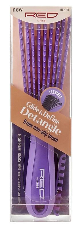 Kiss Red Brush Glide & Define Detangle 9 Row Non-Slip Purple