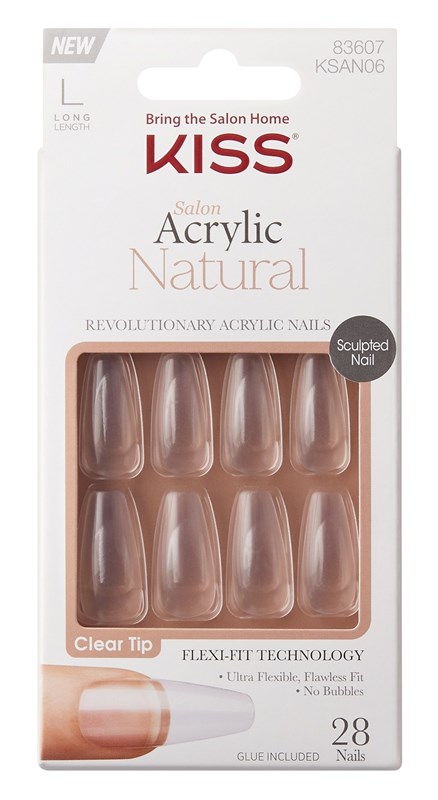 Kiss Salon Acrylic Natural 28 Count Long Length Clear