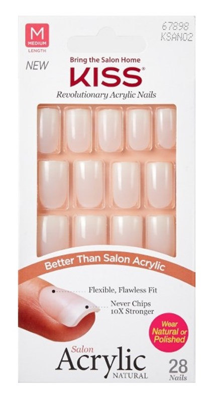 Kiss Salon Acrylic Natural 28 Count Medium Length Flat Tip