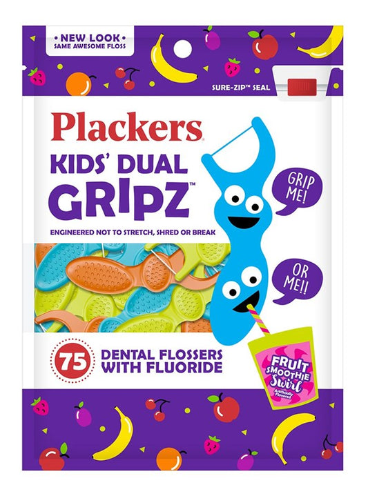 Plackers Kids Dual Gripz Dental Flossers 75 Count