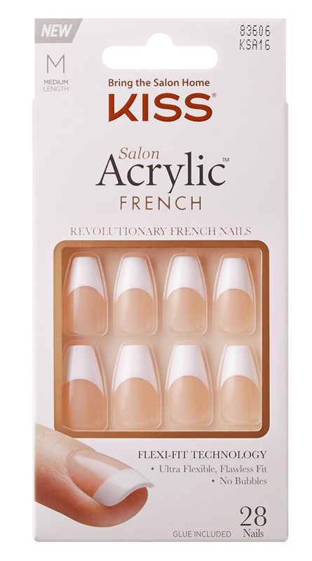 Kiss Salon Acrylic French 28 Count Medium Length Tapered