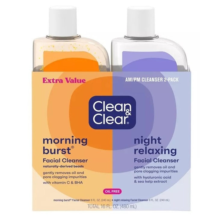 Clean & Clear Facial Cleanser Combo Morning 8oz & Night 8oz