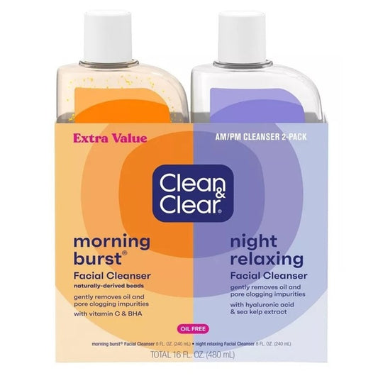 Clean & Clear Facial Cleanser Combo Morning 8oz & Night 8oz