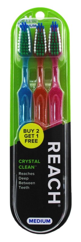 Reach Toothbrush Crystal Clean Medium 3Ct B2G1 (1PC) Asstclrs