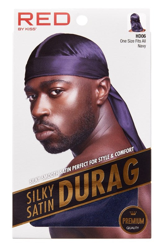 Kiss Red Durag Silky Satin Navy Extra Long Tails (12in)