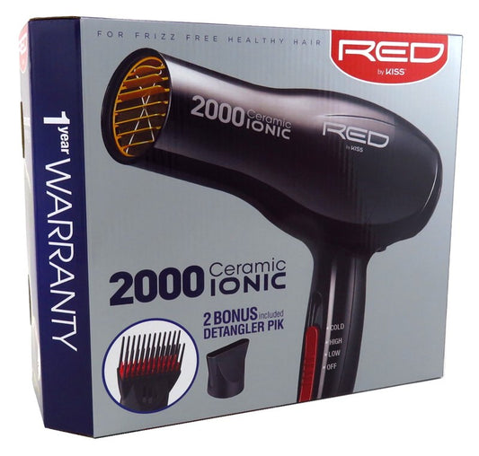 Kiss Red Dryer 2000 Watt With 2 Attachments (Ceramic Ionic)