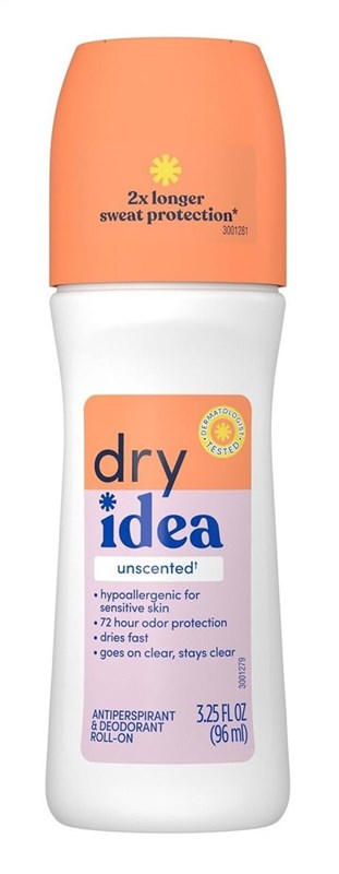 Dry Idea Deodorant 3.25oz Roll On Unscented Antiperspirant